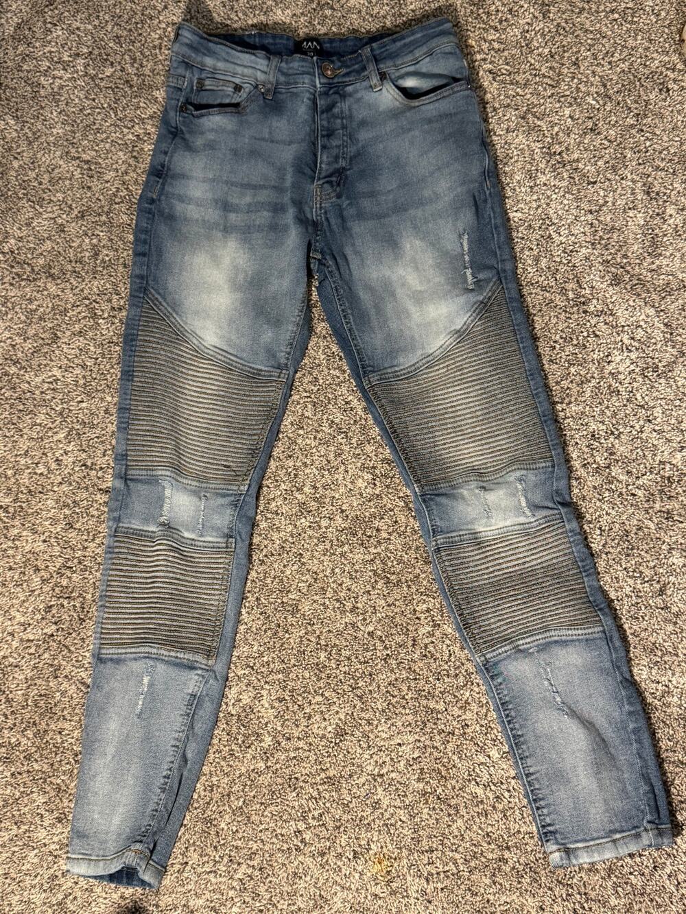 boohooMAN Men's Distressed Moto Biker Slim Jeans Size 30x32